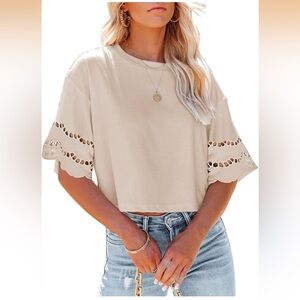 Summer Lace Short Sleeve Crop Top Size Large